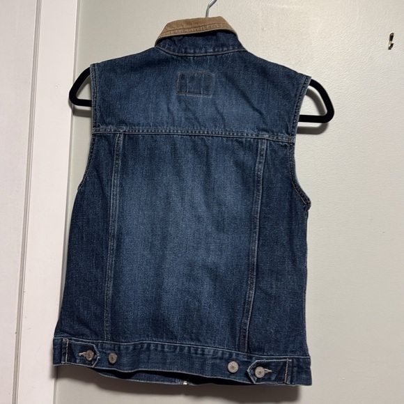Eddie Bauer Blue Denim Vest with Brown Accents zip up XS - Picture 5 of 5